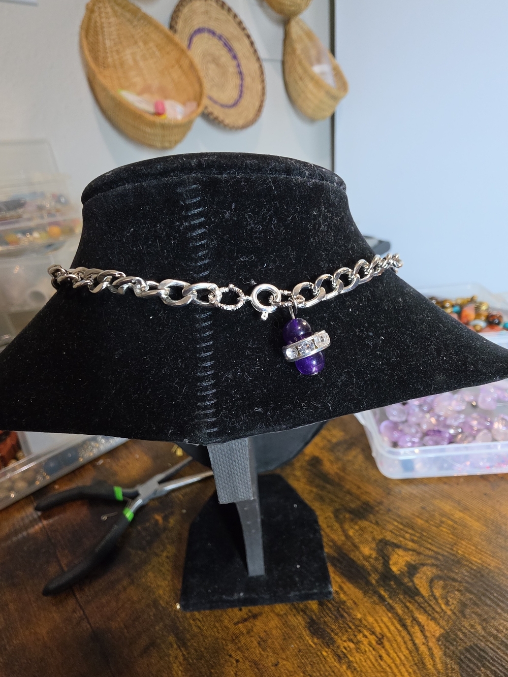 Handmade Amethyst & Rhinestone Drop Necklace Set - Picture 3 of 3